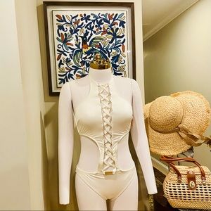 NWT Victorias Secret White & Gold Lace Up Monokini RARE!